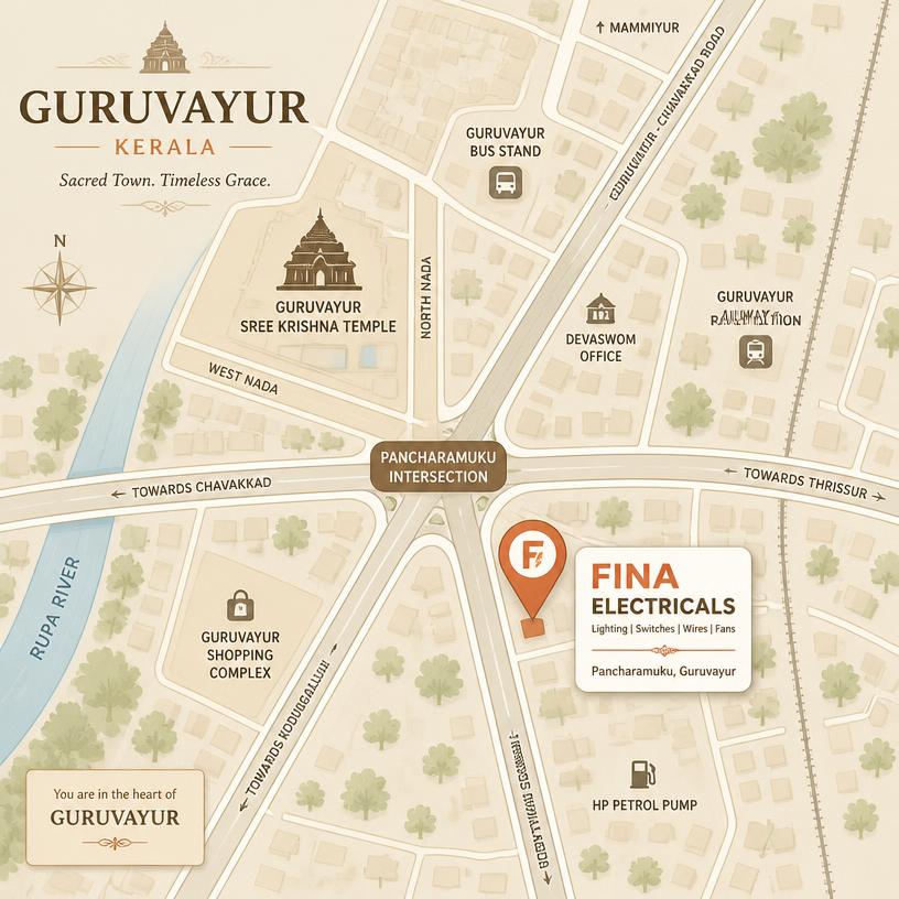 Map showing Fina Electricals at Pancharamuku junction, Guruvayur